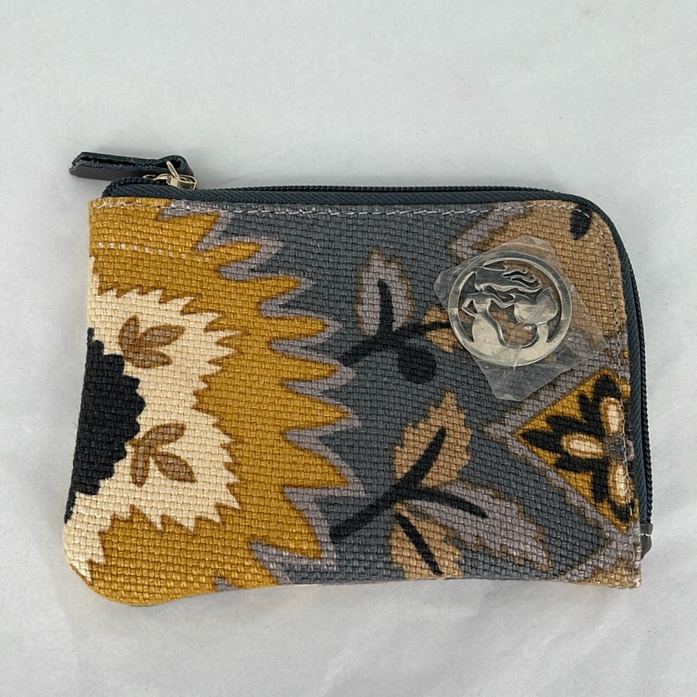 Spartina Daufuskie Island Natural Linen & Leather L-shaped Wallet/Coin Purse‎